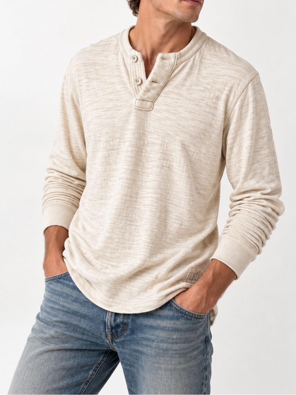 Vintage Y2K Abercrombie & Fitch Ezra Fitch 1892 Cream Henley Shirt Large
